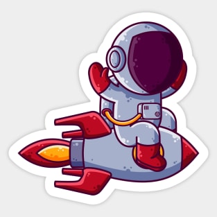 Cute Astronaut Riding Rocket Cartoon Sticker